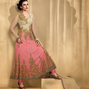 Beige and Pink Anarkali Suit